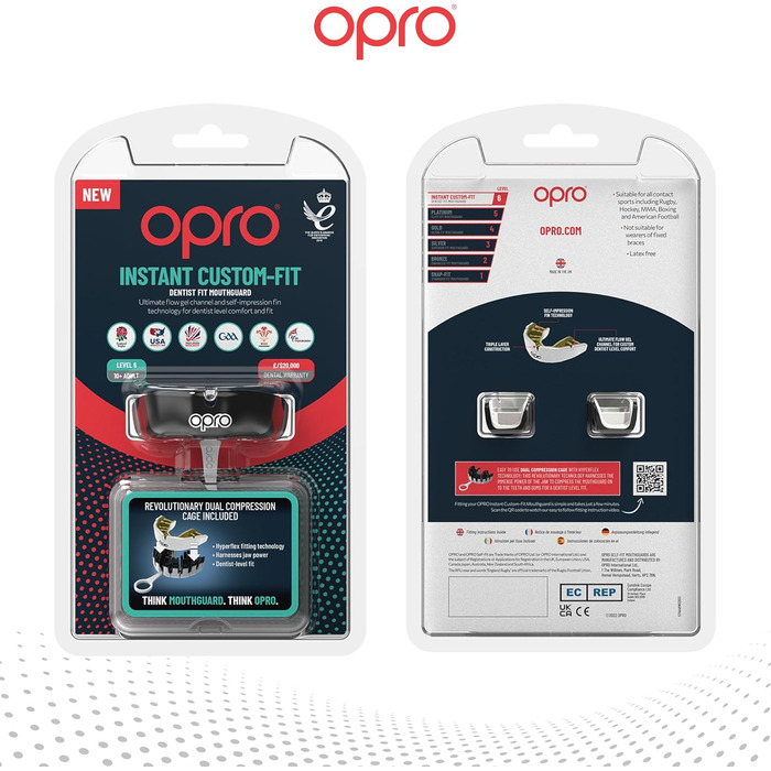 Захист для зубів OPRO - Капа для боксу, MMA, єдиноборств, регбі та хокею. Підходить для дорослих та дітей. Регульована, стоматологічного рівня. Чорний/Білий. Вік 10+