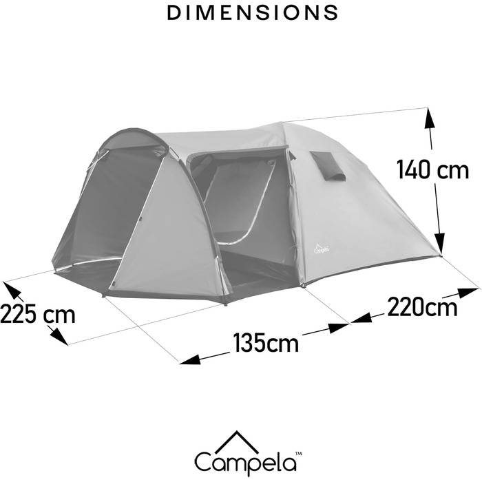Туристичне намет Campela Tropical для 3-4 осіб, сірий, водонепроникний 3000 мм, CA0013