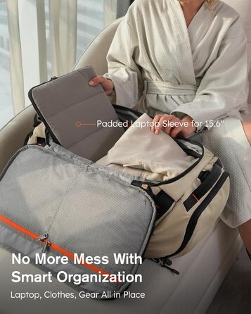 Спортивна сумка-рюкзак Tolaccea для чоловіків та жінок – велика дорожня сумка з відділенням для взуття, мокрою одежі та ноутбука (15,6'') – водонепроникна сумка-мішок для відпочинку, фітнесу, спорту та подорожей (Хакі, 40л)
