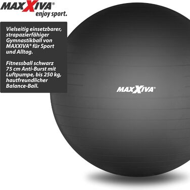 Фітбол MAXXIVA 75 см чорний, анти-вибуховий, з насосом, до 250 кг, для йоги, пілатесу, реабілітації та домашніх тренувань