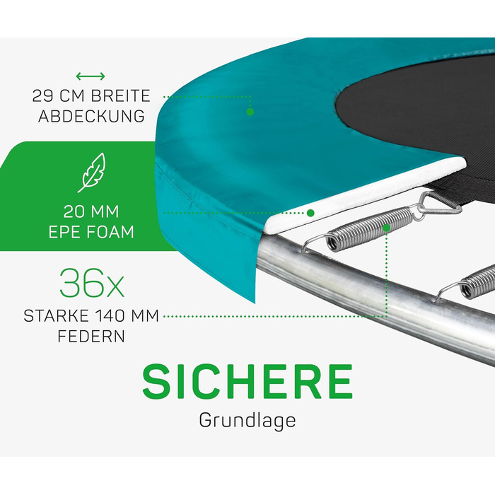 Трамплін Salta Comfort Edition – діаметр 183-427 см – сертифікований TÜV – зелений/рожевий – круглий вуличний/садовий, комплект з мат, сітки, пружин, захисту борта