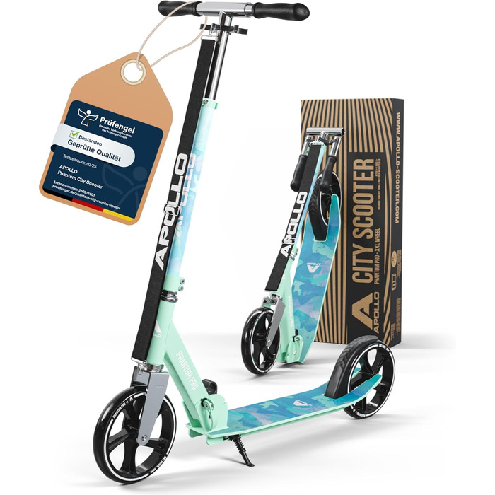 Міський самокат Apollo Phantom Pro City Scooter з великими колесами XXL, складний, регульований по висоті, для дорослих, дітей та підлітків. Водостійкий (Phantom Pro - Water)