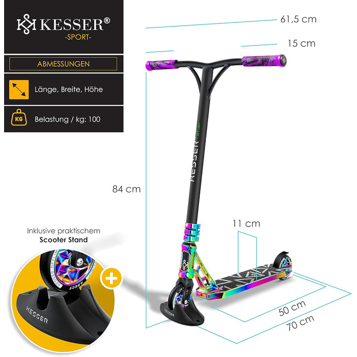 Трюковий самокат KESSER GT-Limit, 360° кермо, ABEC 9, 110 мм PU колеса, для дітей та дорослих