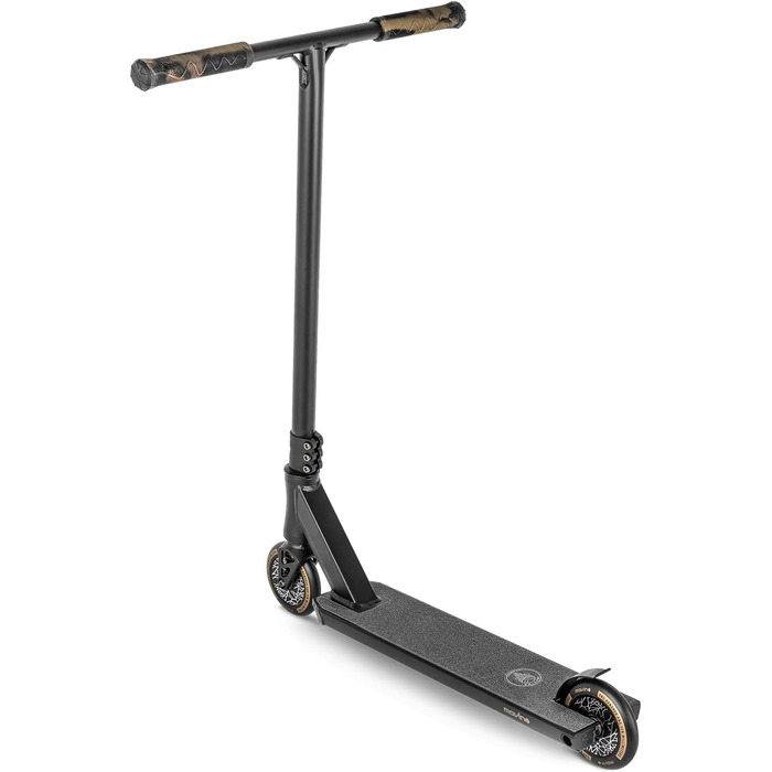 Movino Maniac - професійний фристайл скутер для трюків. IHC-компресія, street-deck, T-bar 59x54 см, колеса 110 мм, ABEC9, вага 3,8 кг, колір золотий