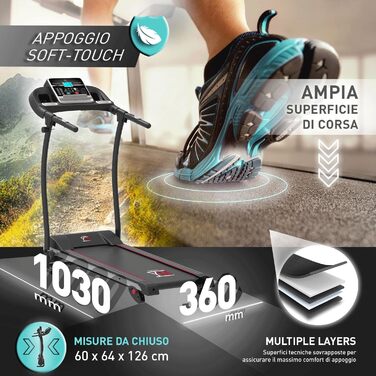 Біговий тренажер для дому YM TAP100APP, складний, 11 км/год, KINOMAP, ZWIFT, датчик серцевого ритму, регулювання нахилу, 12 програм, автоматичне змащення, 1 PS (2,5 PS пікова потужність)
