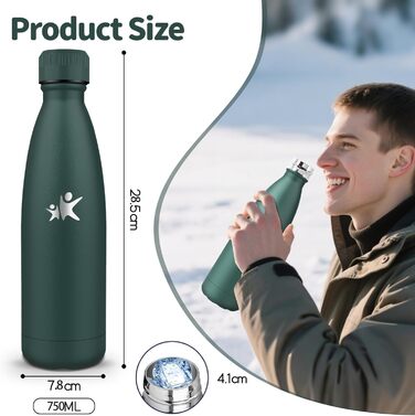 Фляга спортивна з нержавіючої сталі 750 мл - термофляга, без BPA, витримує CO2, для фітнесу, велоспорту, армійсько-зелена