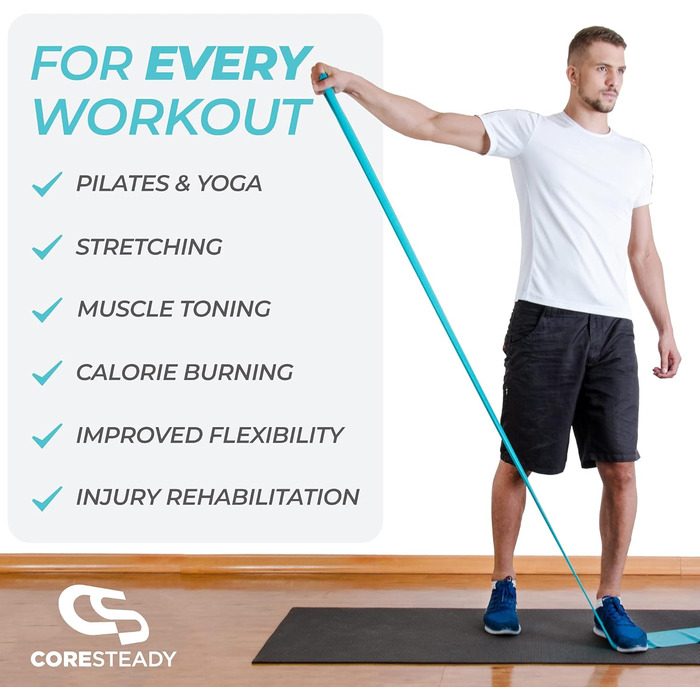Гімнастичні еластичні стрічки Coresteady для чоловіків і жінок, набір з 4 фітнес-резинок 2 м для силових тренувань, пілатесу, йоги та реабілітації, з інструкцією