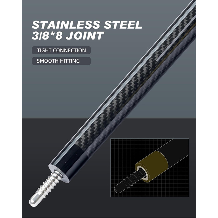 CRICAL Більярдний кий з карбонового волокна, 147,3 см, професійний, з'єднання 3/8 x 8, наконечник 12,5 мм (COWCUE-02 Set)