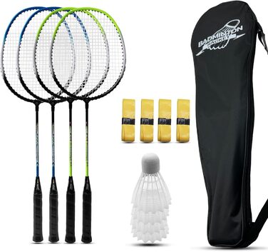 Набір для бадмінтона Magicorange (4 шт.): ракетки, воланчики, намотка, сумка. Червоний та зелений (синій та зелений)