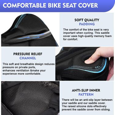 Покриття на велосипедне сідло, водонепроникний чохол для сідла, 27.5 * 23.5 см, м'яке сідло з відбиваючими смугами, підкладка для електровелосипеда, тренажера, спінбайка, блакитне