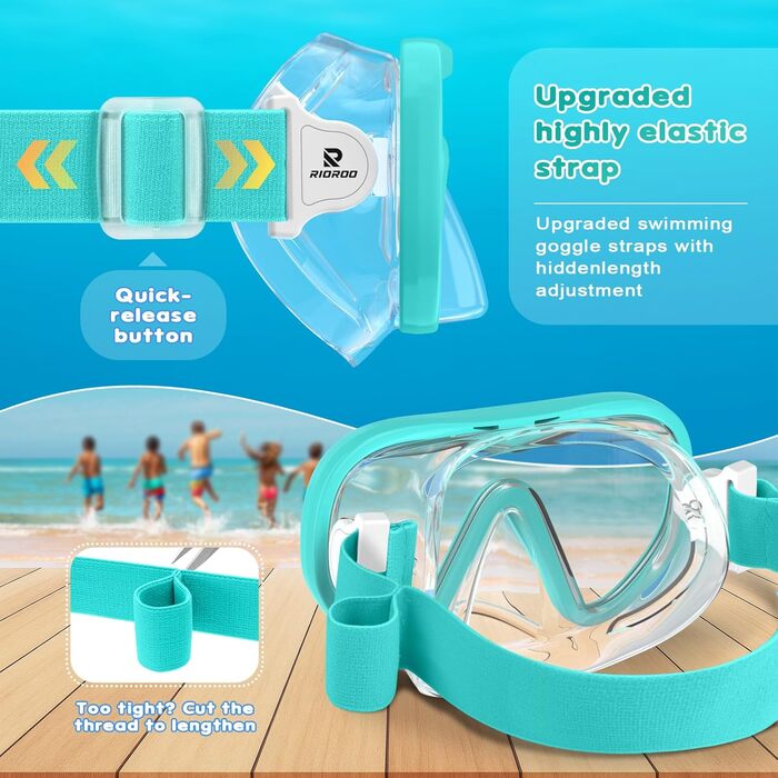 Дитяча маска для плавання Taucherbrille Kinder (4-6 років) з панорамним оглядом 80°, антифог, антипротікання, зелений колір