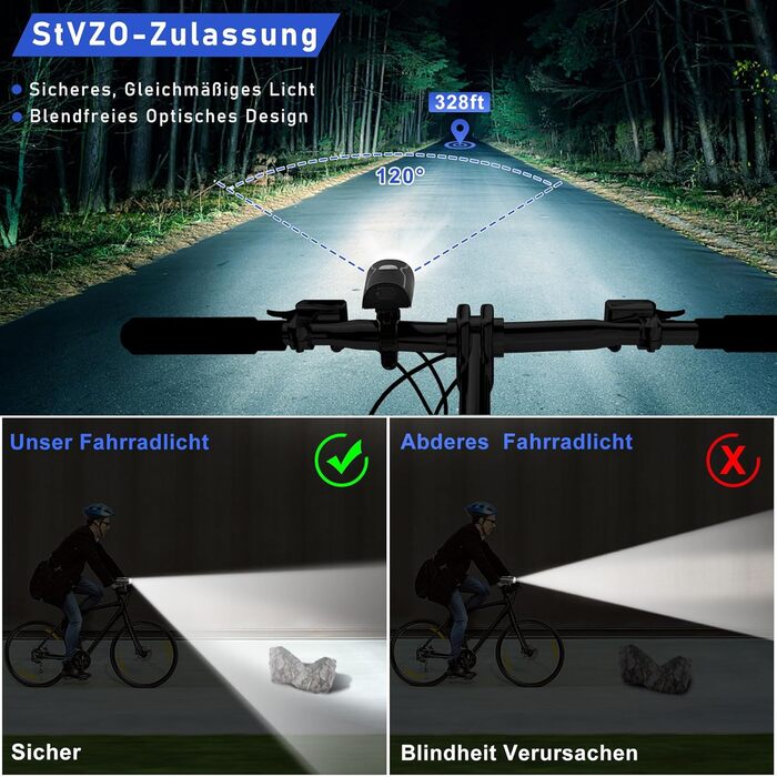 Набір LED-ліхтарів для велосипеда: фара та задній ліхтар, USB-зарядка, водонепроникність, схвалено STVZO, для дітей та дорослих