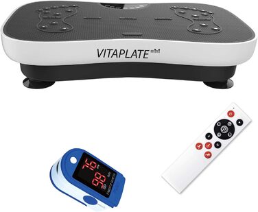 Вібраційна платформа @tec Vitaplate Mini для фітнесу, 99 рівнів, дисплей, пульт, тренажер для пресу, ніг і сідниць, з пульсоксиметром на палець