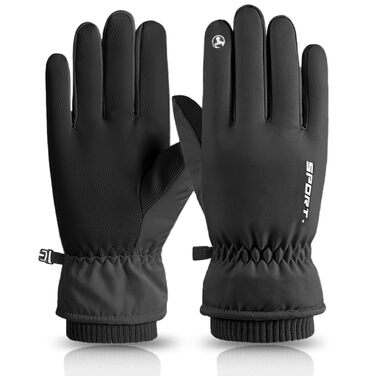 Чоловічі зимові рукавички KXF з натуральної шкіри, утеплені флісом, вітронепроникні, для їзди на велосипеді, водіння, бігу, кемпінгу та хайкінгу (Чорний)