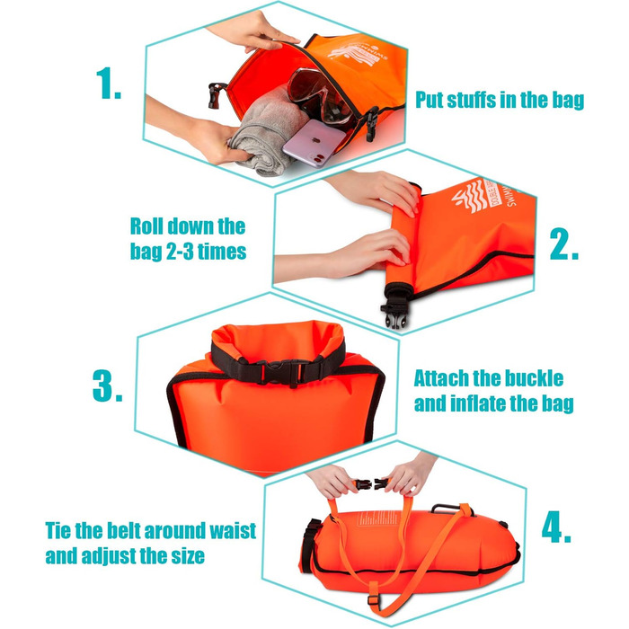 Побуф для плавання PENGDA 25L, водонепроникний сухий мішок, поплавок для відкритої води та триатлону, Swim Bubble для каякерів, серферів, поплавок для плавання та водних видів спорту, оранжевий