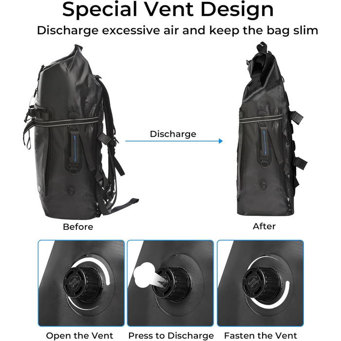 Водонепроникний рюкзак 35L для каякінгу, рафтингу та пляжу (Чорний)