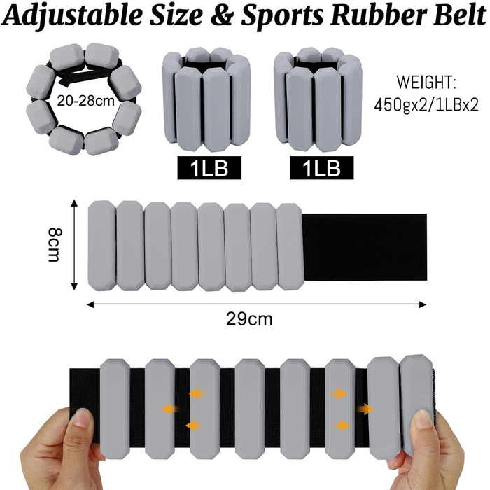 Набір обтяжень для зап'ястя та кісточок Omtofo, 2 шт (по 0,45 кг), Зелений (Сірий), для йоги, танців, пілатесу, аеробіки, кардіо та ходьби