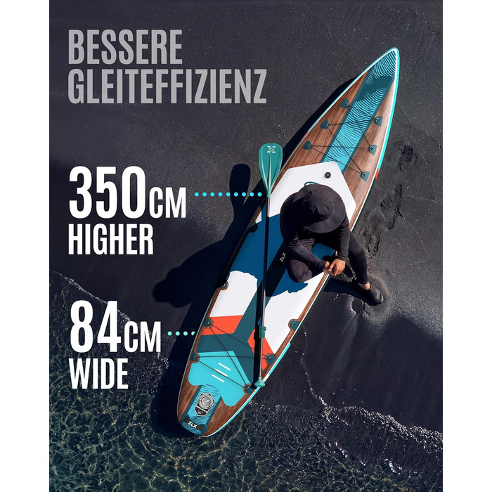 SUP дошка ZLX 350x83 см для початківців та досвідчених, світло-зелена з деревним малюнком, вантажопідйомність 200 кг