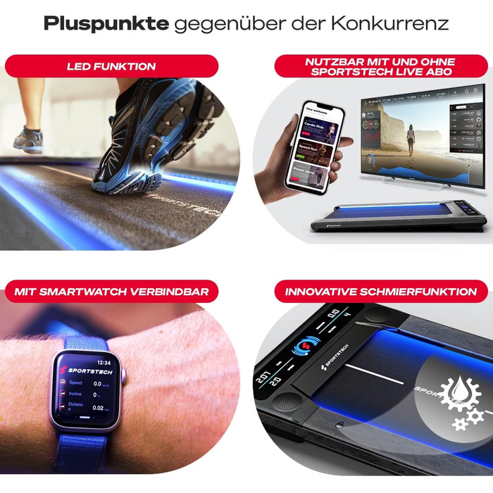 Біговий тренажер Sportstech для дому, Walking Pad, швидкість 1-8 км/год, тренажер під стіл, кут нахилу 11,5%, тихий, з підключенням до додатку, вантажопідйомність 120 кг, компактний, LCD дисплей, для дому, офісу, sWalk GWD