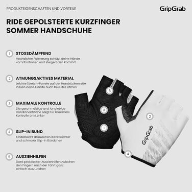 Fahrradhandschuhe GripGrab Ride Einsteiger Kurzfinger Sommer XXL Weiß - Пadded, безпальцеві, для початківців