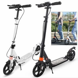 Тритоколісний самокат дорослий складний, дитячий самокат, міський самокат з гальмом, білий