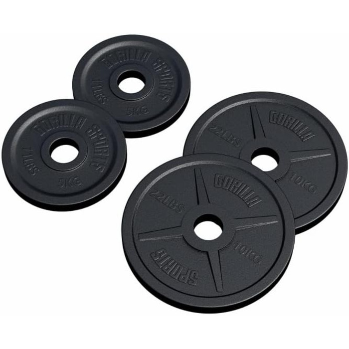 Олімпійські диски для штанги GORILLA SPORTS, чавунні, 1,25-30 кг, 50 мм, набір або окремо