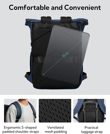 Рюкзак WATERFLY Rolltop 16-21л для чоловіків і жінок, стильний міський рюкзак із відділенням для ноутбука 16'', універсальний для школи, роботи, подорожей і спорту