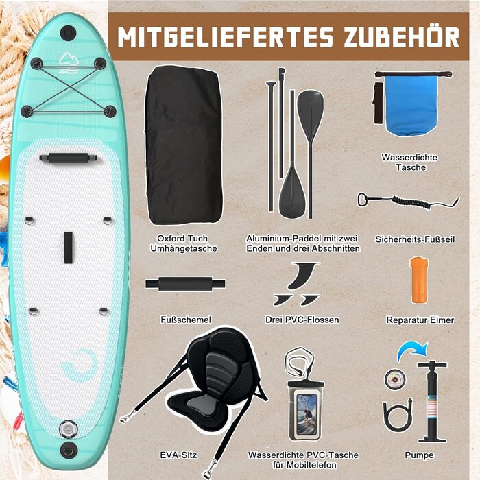 Надувний SUP Борд JUMMICO 330x80x15 см з аксесуарами, 2-в-1 (SUP/Каяк), до 160 кг, для серфінгу, риболовлі, йоги, світло-зелений