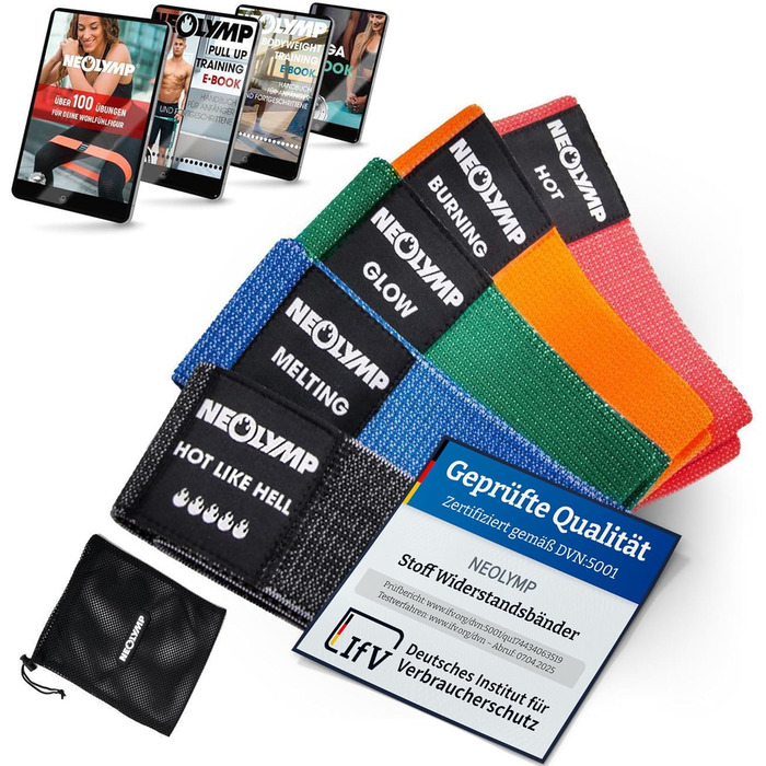 NEOLYMP Набір фітнес-гумок 5 шт. для силових тренувань, Booty Band, з електронною книгою та програмою
