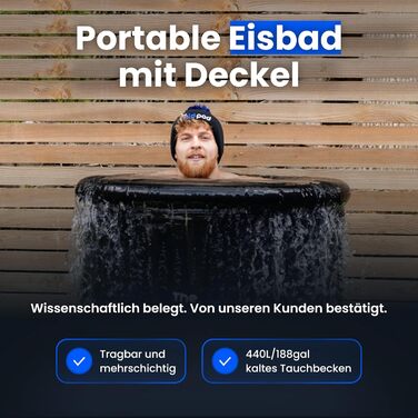 Крижана ванна The Cold Pod 440 л для атлетів з кришкою, портативна складна ванна для криотерапії, для дому та вулиці, для дорослих