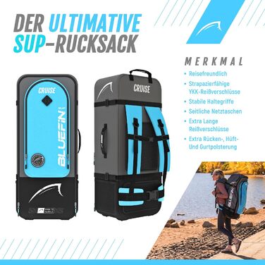 Набір для SUP Bluefin Cruise Premium: надувне весло для дорослих, з рюкзаком, веслом з фібергласу та насосом. 5 років гарантії. Колір: блакитний, довжина: 15'