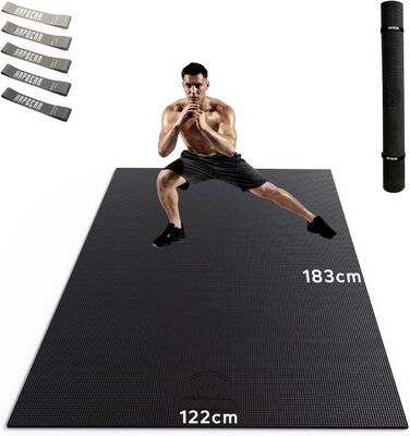 APBEAR Фітнес-мат для йоги XXL, нековзкий, високої щільності, PVC, 183×122×0,8 см, для спорту та гімнастики, чорний