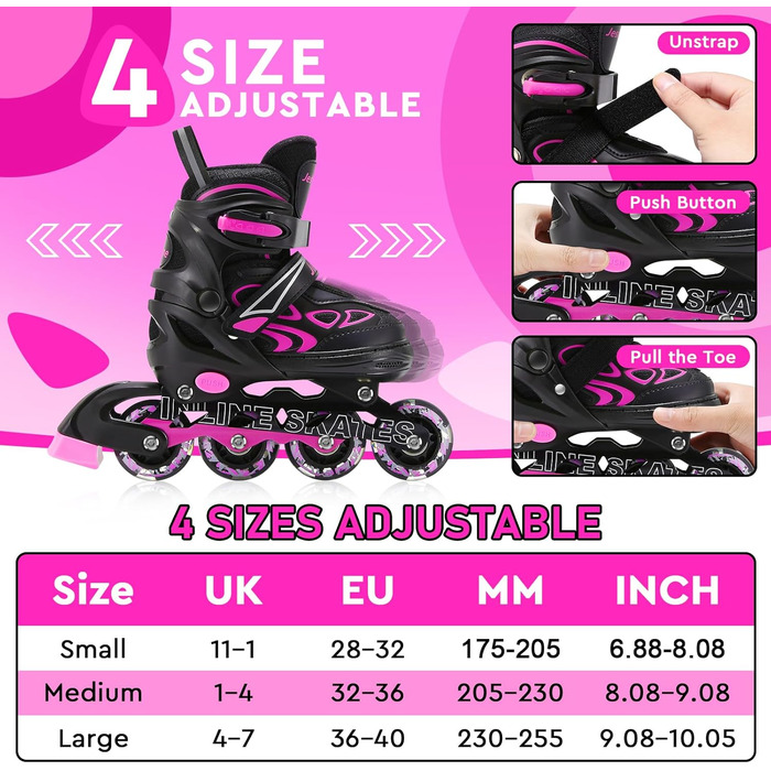 Роликові ковзани Inliner дитячі регульовані для дівчаток, хлопчиків, унісекс, з підсвічуванням, розмір EU 36-40