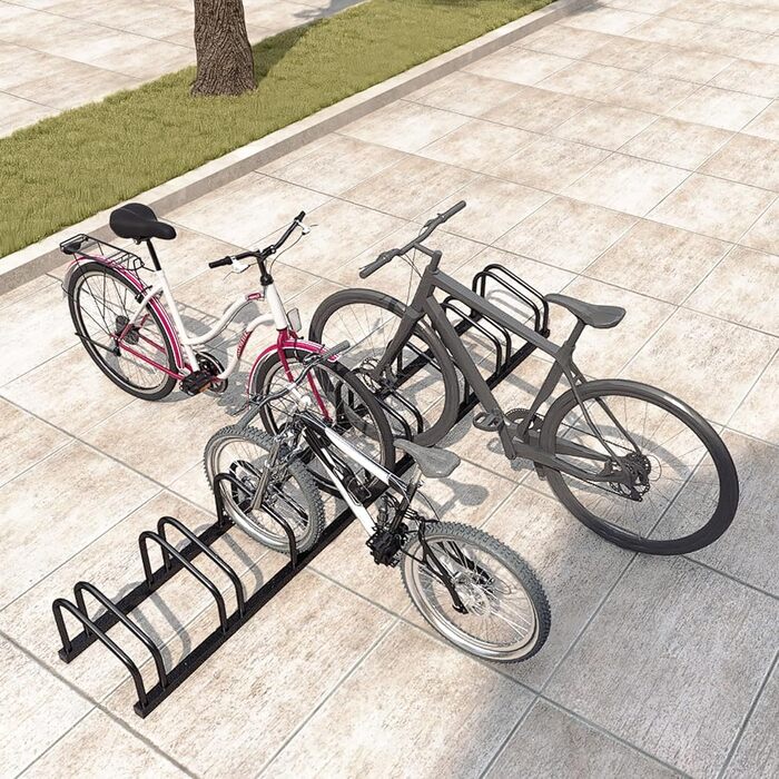 Підставка для велосипедів на 6 велосипедів FIVMEN: підлого-стінна, для MTB, шосе, 37 см між велосипедами, поцинкована, чорна