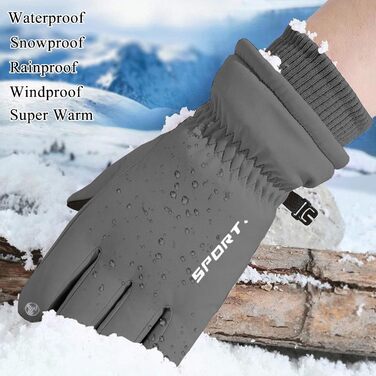 Чоловічі зимові рукавички KXF, шкіряні, з флісовою підкладкою, теплі, вітронепроникні, для їзди на велосипеді, водіння, бігу, кемпінгу та походів (Сірий)