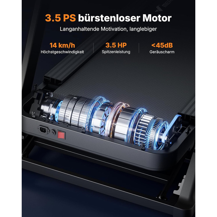 Біговий тренажер MERACH для дому з нахилом 18%, автоматична зміна нахилу, 1-14 км/год, складаний, потужність 3.5HP, розмір 46*120 см, 12 програм, чорний