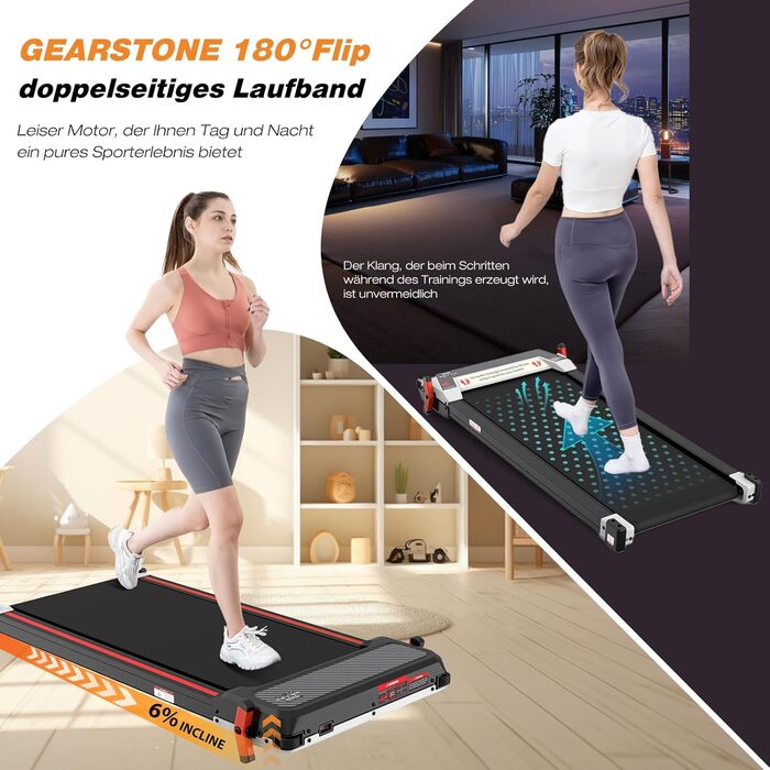 Бігова доріжка GEARSTONE 7 в 1 для дому та офісу з нахилом 6%, підстільна, з масажем стоп, подвійне керування, сіра