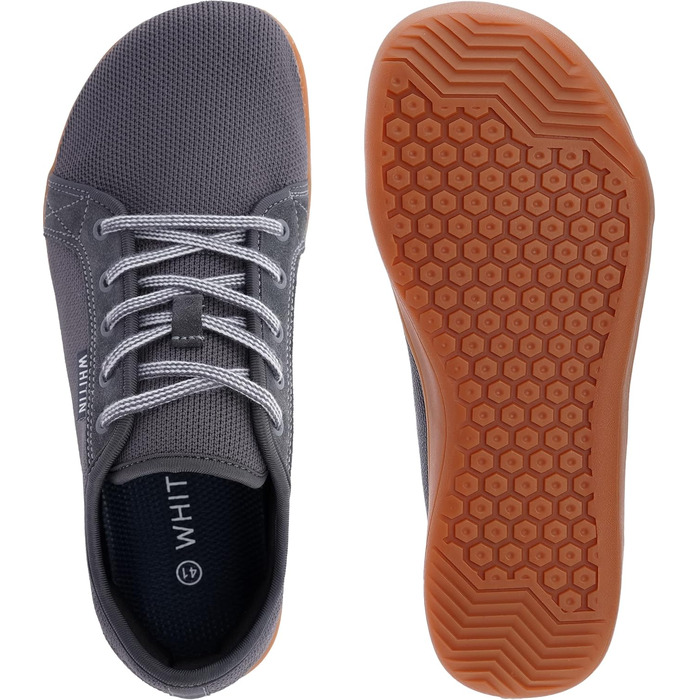 WHITIN Унісекс Шкарпетки-туфлі з широким носком | Мінімалістичні шкарпетки-туфлі з підошвою Zero-Drop (38 EU, Сірий гумовий)