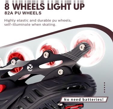 Дитячі ролики Kuxuan з підсвічуванням, регульовані, для дівчаток та хлопчиків, підходять для початківців, розмір EU 31-35 (червоний)