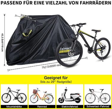 Водонепроникний чехол для велосипеда з отворами для замка – вкл. сумка для зберігання – захист від дощу, снігу та UV для велосипедів та електровелосипедів, чорний, на 2 велосипеди (420D)