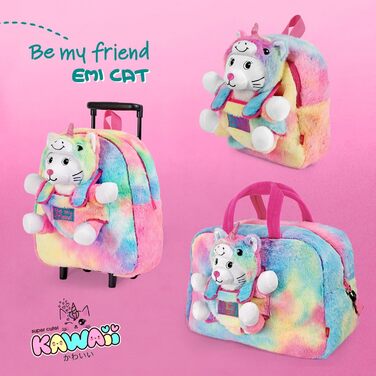 Дитячий рюкзак PERLETTI Kawaii Єдиноріг для дівчаток 3-6 років, знімна плюшева іграшка кішка, м'яка багатоколірна сумка-рюкзак для дитсадка та спорту, веселка