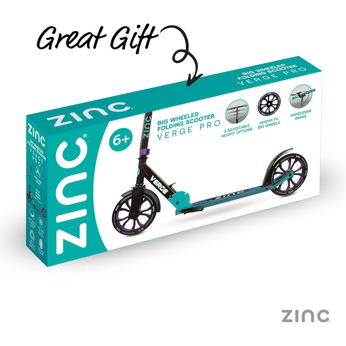 Самокат міський Zinc Verge Pro Commuter – регульована висота, чорно-зелений