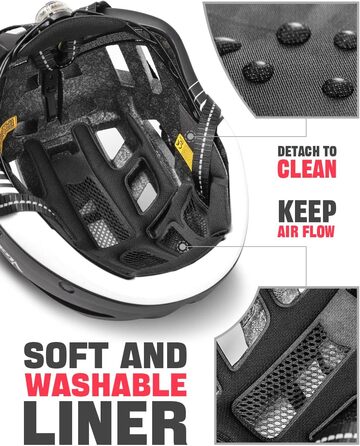 Велосипедний шолом VICTGOAL MTB з магнітним візором, знімним сонцезахистом і LED підсвіткою, для дорослих, чорний-білий, розмір M (54-58 см)