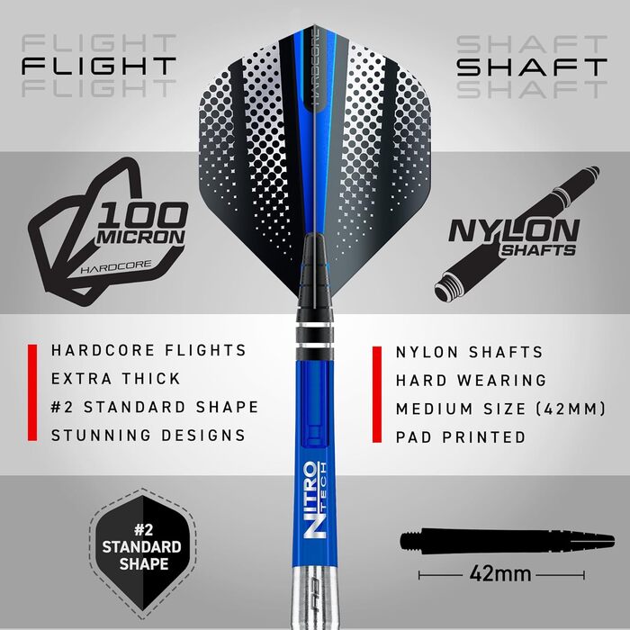 Професійні дартси Red Dragon Razor Edge, вольфрамові, 65 г, сталевий наконечник, сріблясті, з оперенням і шафтами