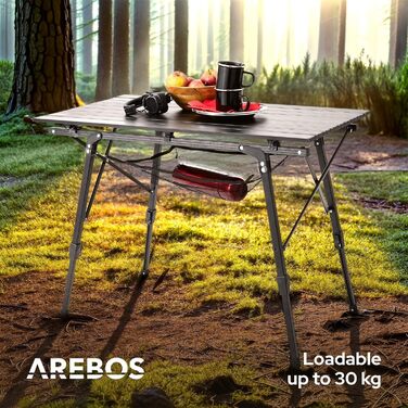 Столик туристичний складний Arebos 90x51,5 см, регулювання висоти 47-69 см, чорний | Для кемпінгу, саду, грилю, пікніка