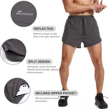 Шорти спортивні чоловічі Suwangi, короткі, швидковисихаючі, з внутрішньою сіткою, спортивні штани з кишенею (XL, сірий)
