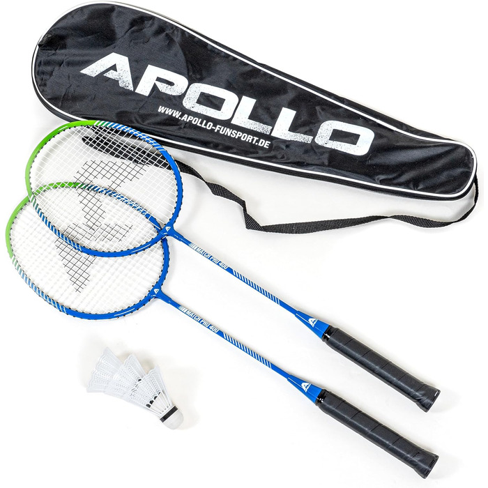 Набір для бадмінтона Apollo Match Pro 400: ракетки для дітей та дорослих, легкі алюмінієві ракетки, комплект з сумкою (синьо-зелений)