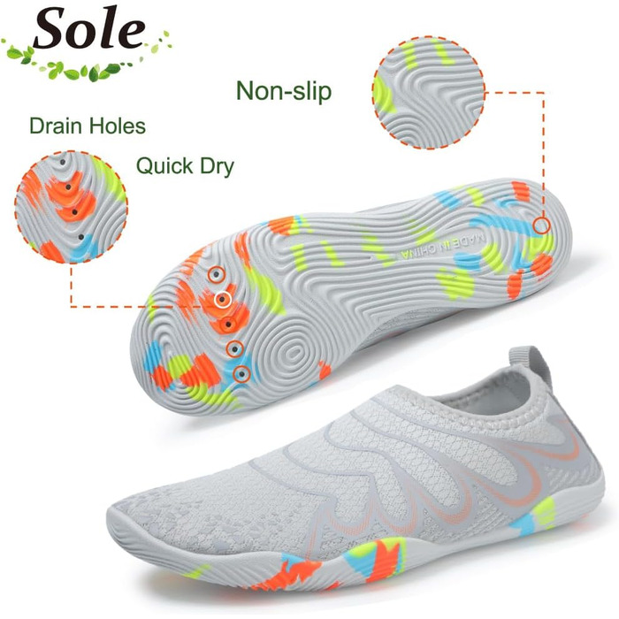 Шкарпетки для плавання унісекс, аквашузи чоловічі та жіночі, швидковисихаючі, легкі, дихаючі, сірі, 45 EU