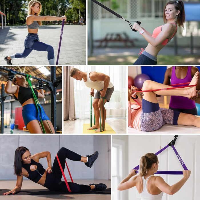 Набір еластичних стрічок для фітнесу та реабілітації (11 шт.) з дверним кріпленням та ручками