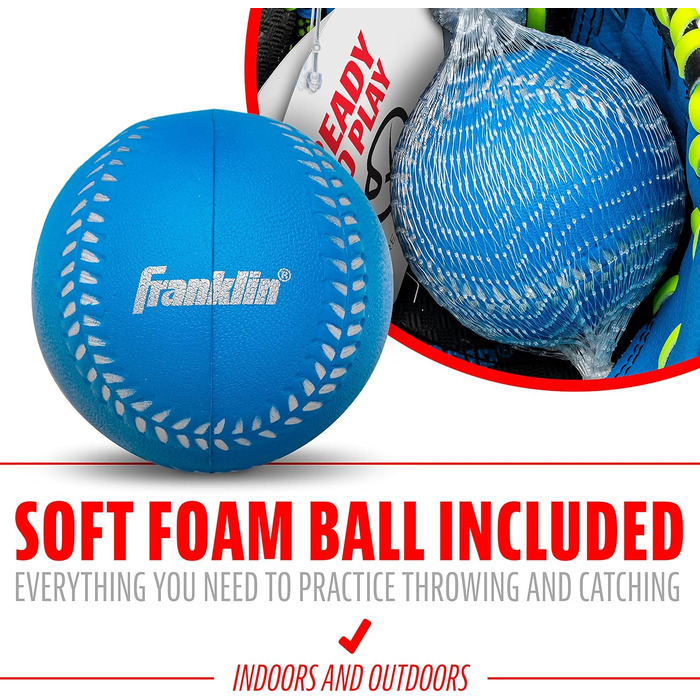 Рукавиця для бейсболу Franklin Sports Teeball (універсальна, 22.9 см) - Синє штучне шкіра, для юніорів